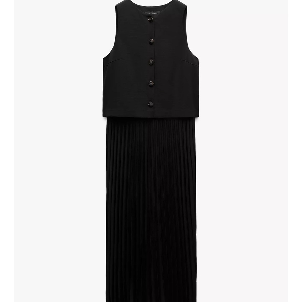 Zara Black Pleated Sheath Maxi Dress